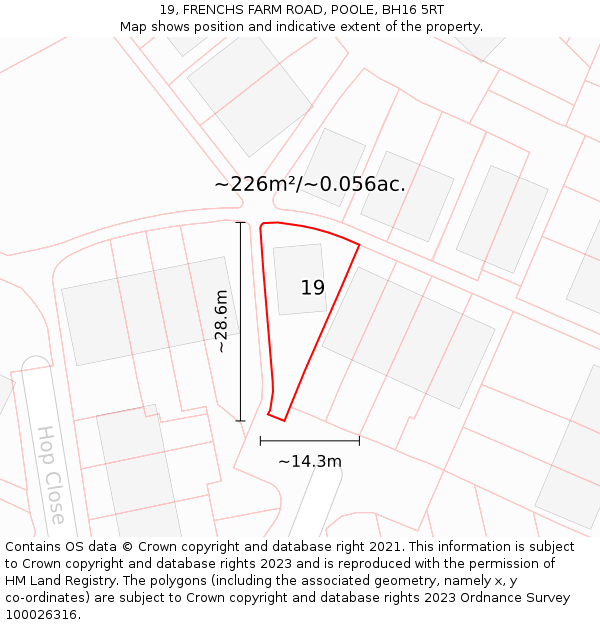 19, FRENCHS FARM ROAD, POOLE, BH16 5RT: Plot and title map