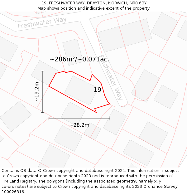 19, FRESHWATER WAY, DRAYTON, NORWICH, NR8 6BY: Plot and title map