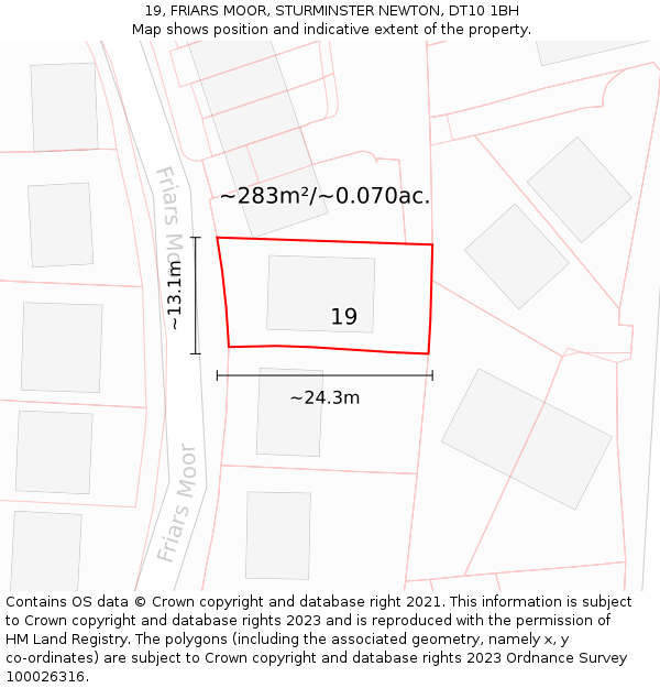 19, FRIARS MOOR, STURMINSTER NEWTON, DT10 1BH: Plot and title map