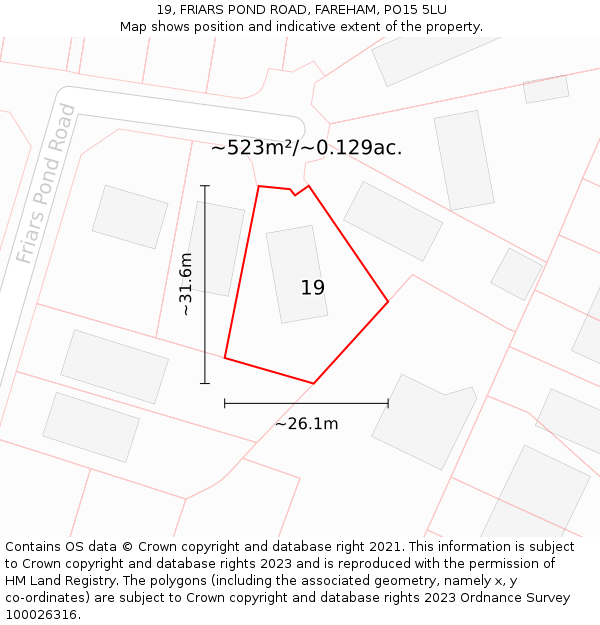 19, FRIARS POND ROAD, FAREHAM, PO15 5LU: Plot and title map