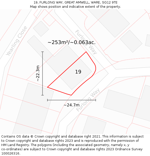 19, FURLONG WAY, GREAT AMWELL, WARE, SG12 9TE: Plot and title map