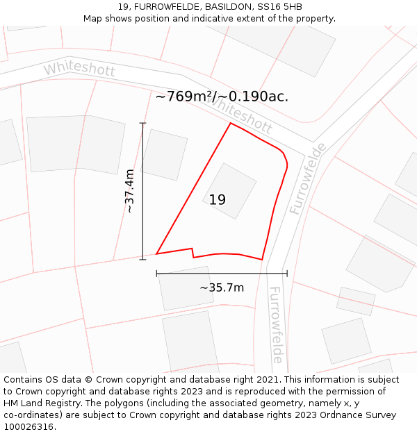 19, FURROWFELDE, BASILDON, SS16 5HB: Plot and title map