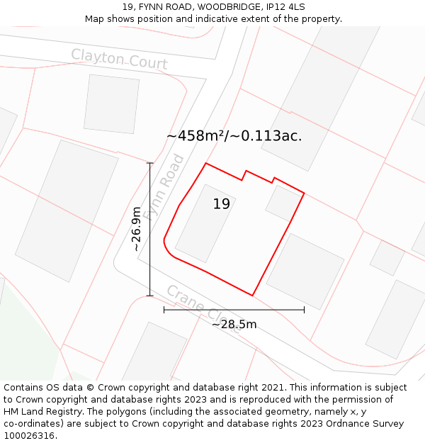 19, FYNN ROAD, WOODBRIDGE, IP12 4LS: Plot and title map