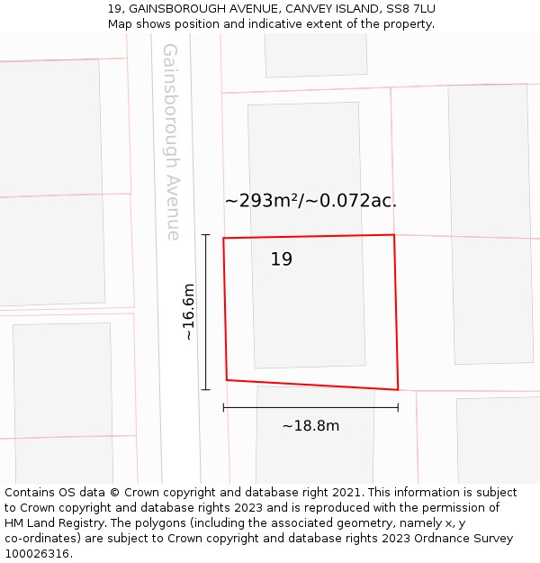 19, GAINSBOROUGH AVENUE, CANVEY ISLAND, SS8 7LU: Plot and title map