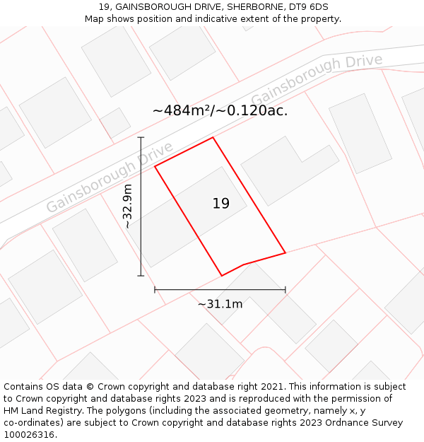 19, GAINSBOROUGH DRIVE, SHERBORNE, DT9 6DS: Plot and title map