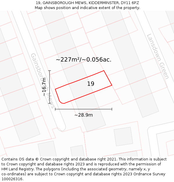 19, GAINSBOROUGH MEWS, KIDDERMINSTER, DY11 6PZ: Plot and title map