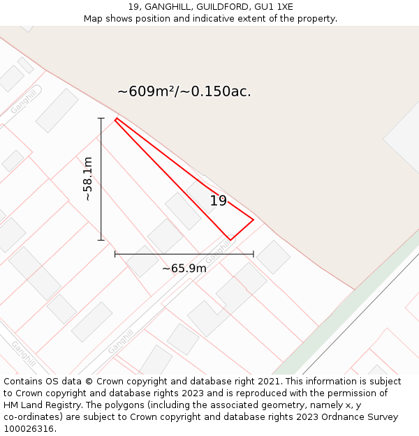 19, GANGHILL, GUILDFORD, GU1 1XE: Plot and title map