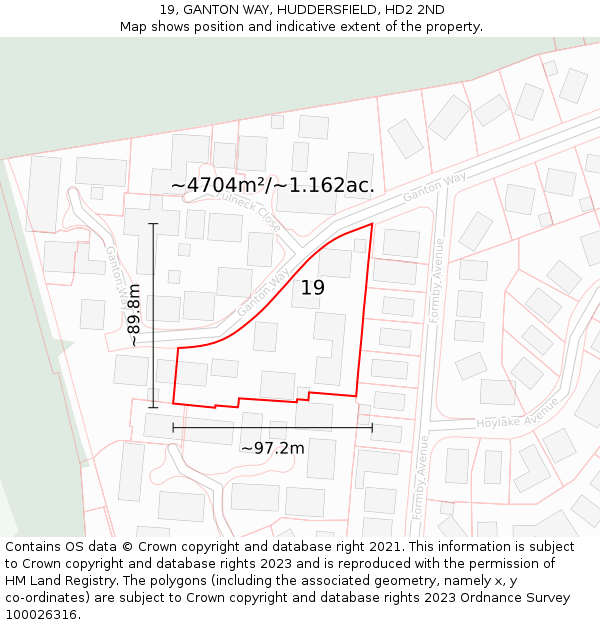 19, GANTON WAY, HUDDERSFIELD, HD2 2ND: Plot and title map