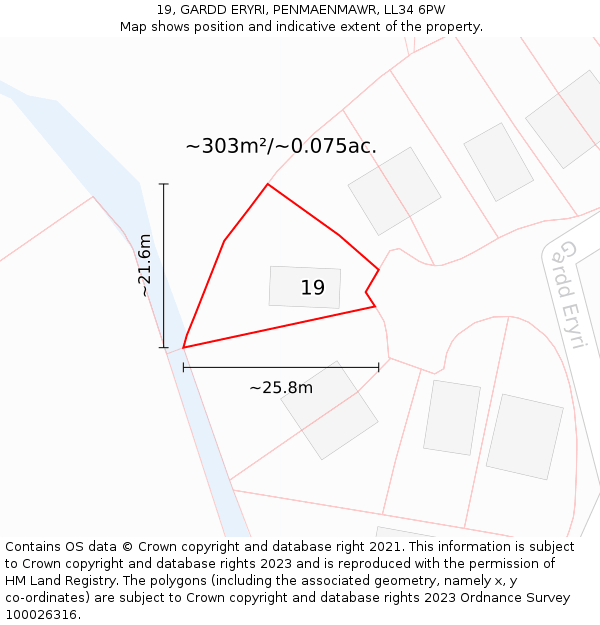 19, GARDD ERYRI, PENMAENMAWR, LL34 6PW: Plot and title map