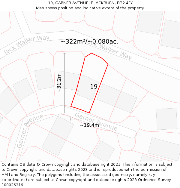 19, GARNER AVENUE, BLACKBURN, BB2 4FY: Plot and title map