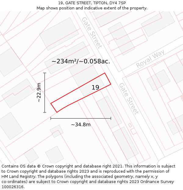 19, GATE STREET, TIPTON, DY4 7SP: Plot and title map