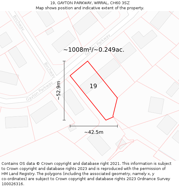 19, GAYTON PARKWAY, WIRRAL, CH60 3SZ: Plot and title map