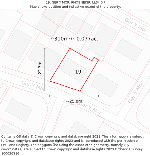 19, GER Y MOR, RHOSNEIGR, LL64 5JF: Plot and title map