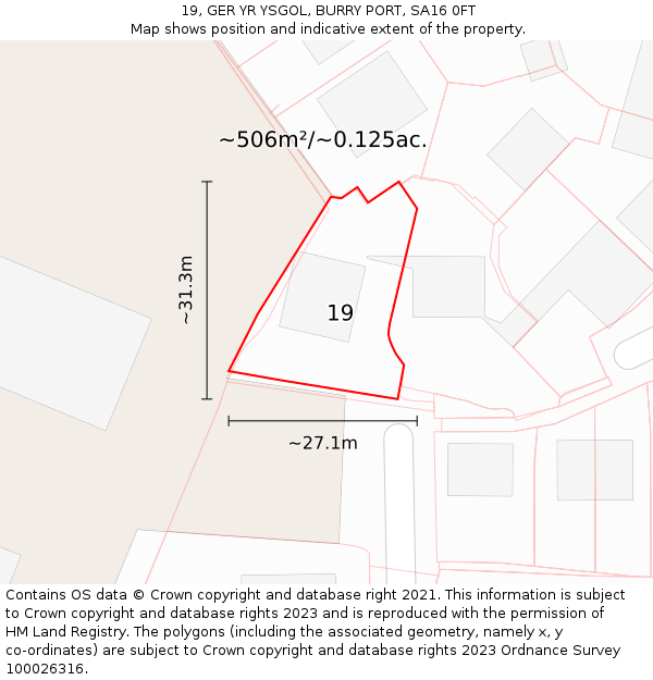 19, GER YR YSGOL, BURRY PORT, SA16 0FT: Plot and title map