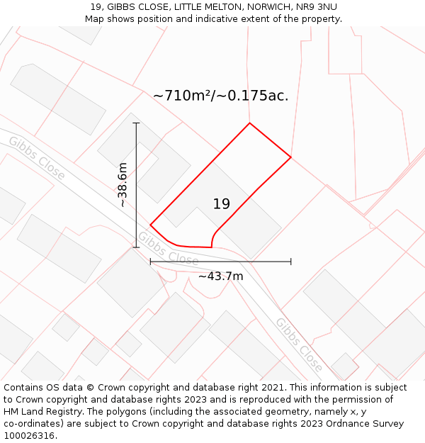 19, GIBBS CLOSE, LITTLE MELTON, NORWICH, NR9 3NU: Plot and title map