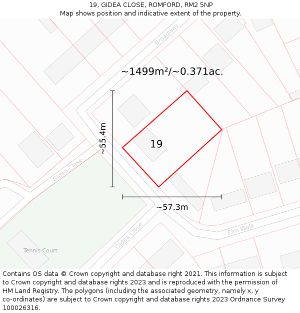 19, GIDEA CLOSE, ROMFORD, RM2 5NP: Plot and title map