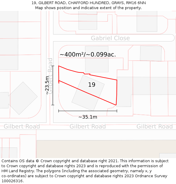 19, GILBERT ROAD, CHAFFORD HUNDRED, GRAYS, RM16 6NN: Plot and title map