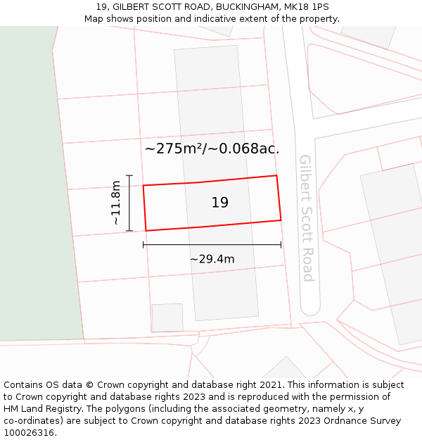 19, GILBERT SCOTT ROAD, BUCKINGHAM, MK18 1PS: Plot and title map