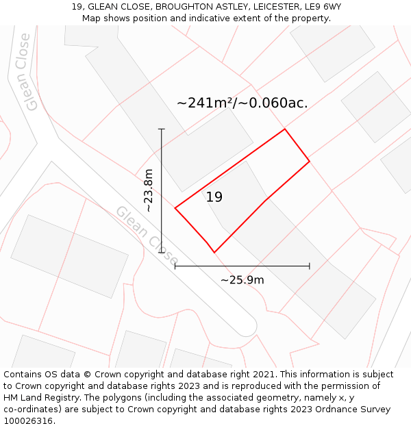 19, GLEAN CLOSE, BROUGHTON ASTLEY, LEICESTER, LE9 6WY: Plot and title map