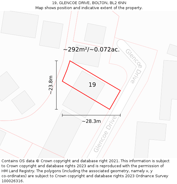 19, GLENCOE DRIVE, BOLTON, BL2 6NN: Plot and title map