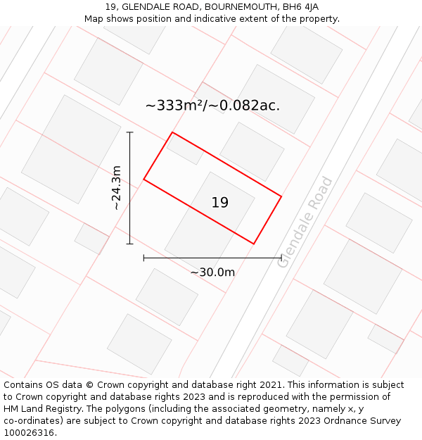 19, GLENDALE ROAD, BOURNEMOUTH, BH6 4JA: Plot and title map