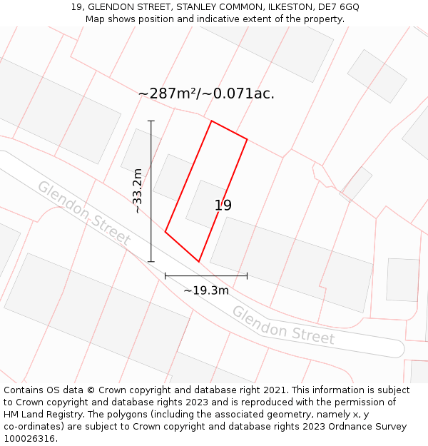 19, GLENDON STREET, STANLEY COMMON, ILKESTON, DE7 6GQ: Plot and title map