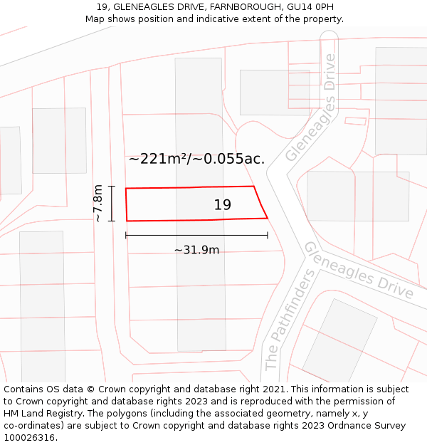 19, GLENEAGLES DRIVE, FARNBOROUGH, GU14 0PH: Plot and title map