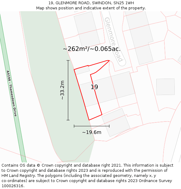 19, GLENMORE ROAD, SWINDON, SN25 1WH: Plot and title map