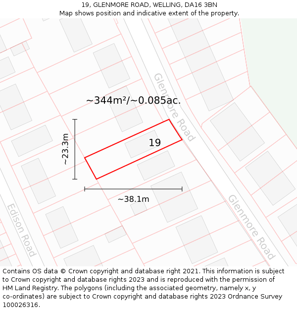 19, GLENMORE ROAD, WELLING, DA16 3BN: Plot and title map
