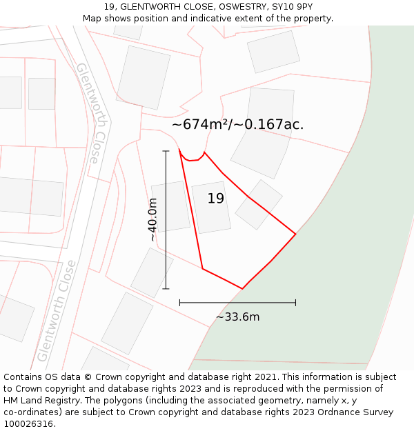 19, GLENTWORTH CLOSE, OSWESTRY, SY10 9PY: Plot and title map