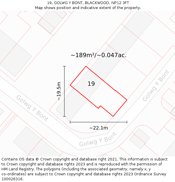 19, GOLWG Y BONT, BLACKWOOD, NP12 3FT: Plot and title map