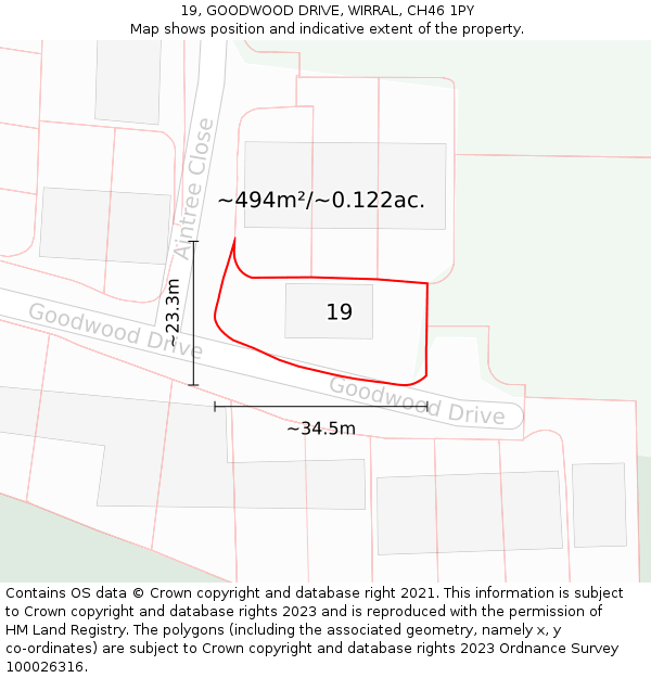 19, GOODWOOD DRIVE, WIRRAL, CH46 1PY: Plot and title map