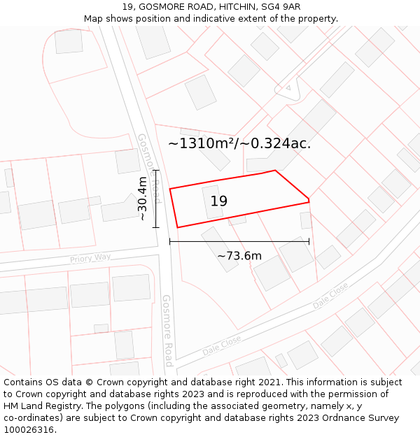 19, GOSMORE ROAD, HITCHIN, SG4 9AR: Plot and title map