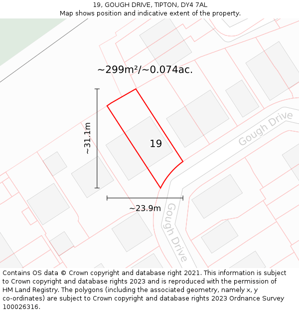 19, GOUGH DRIVE, TIPTON, DY4 7AL: Plot and title map