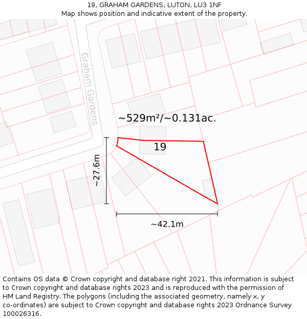 19, GRAHAM GARDENS, LUTON, LU3 1NF: Plot and title map