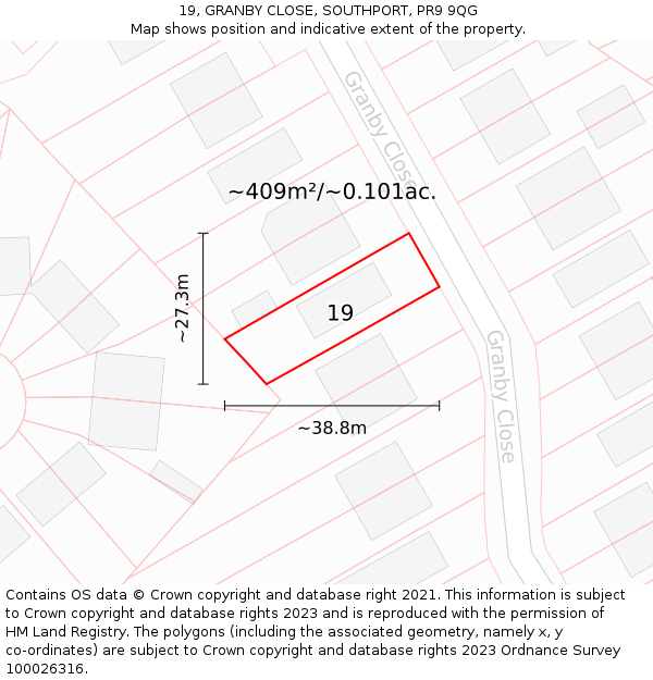 19, GRANBY CLOSE, SOUTHPORT, PR9 9QG: Plot and title map