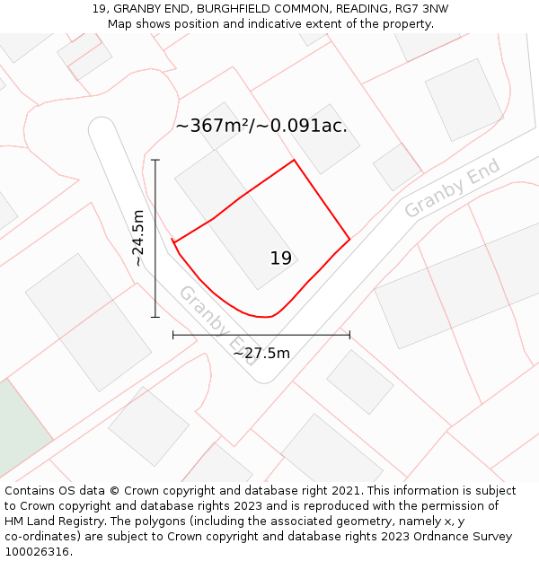 19, GRANBY END, BURGHFIELD COMMON, READING, RG7 3NW: Plot and title map