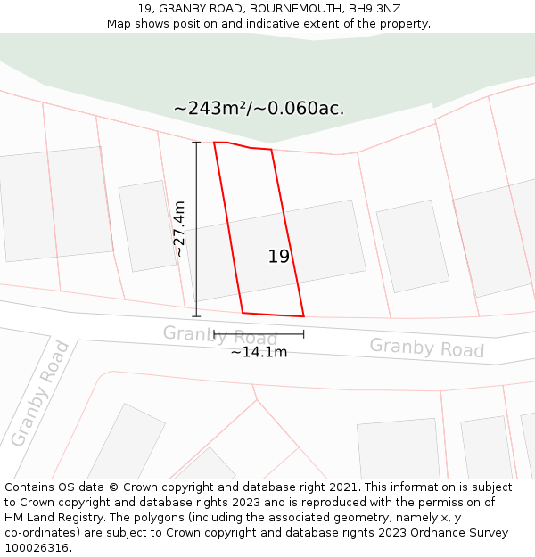 19, GRANBY ROAD, BOURNEMOUTH, BH9 3NZ: Plot and title map