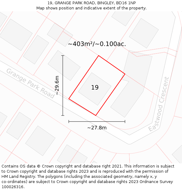 19, GRANGE PARK ROAD, BINGLEY, BD16 1NP: Plot and title map