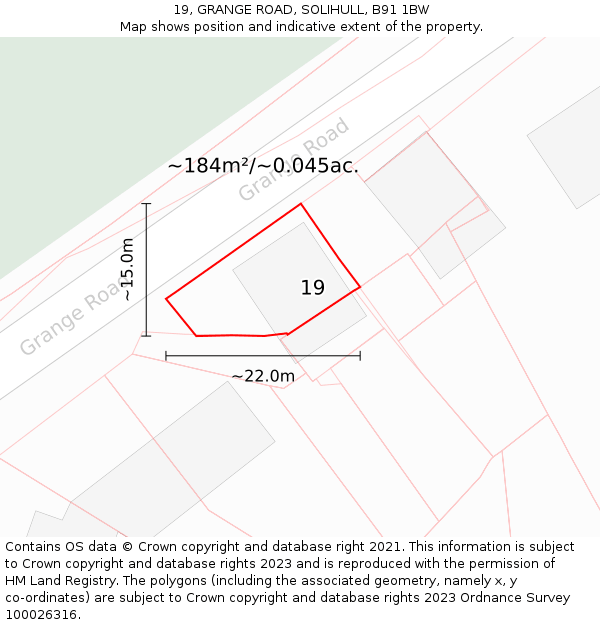 19, GRANGE ROAD, SOLIHULL, B91 1BW: Plot and title map