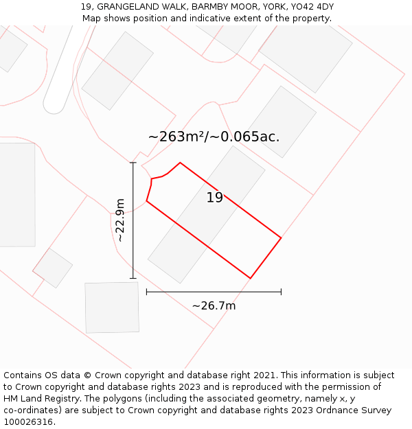 19, GRANGELAND WALK, BARMBY MOOR, YORK, YO42 4DY: Plot and title map