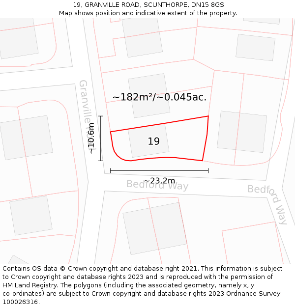 19, GRANVILLE ROAD, SCUNTHORPE, DN15 8GS: Plot and title map