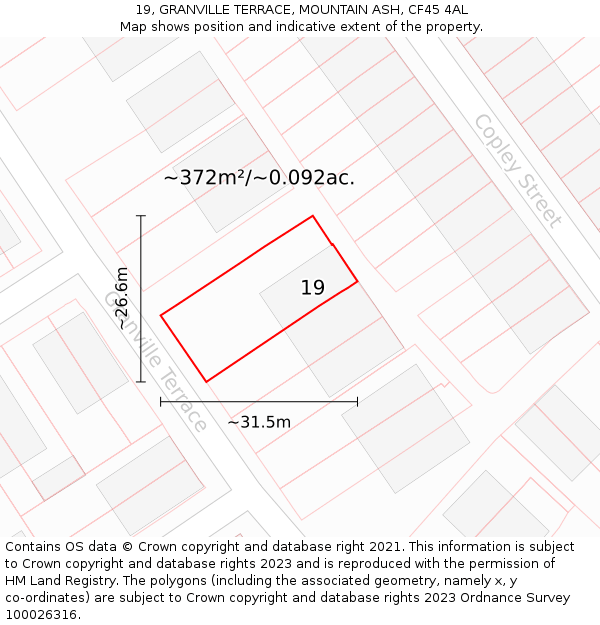 19, GRANVILLE TERRACE, MOUNTAIN ASH, CF45 4AL: Plot and title map