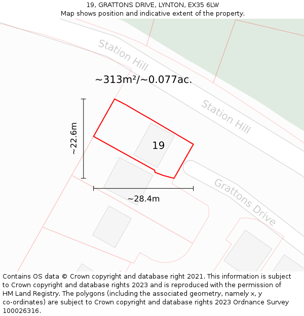 19, GRATTONS DRIVE, LYNTON, EX35 6LW: Plot and title map