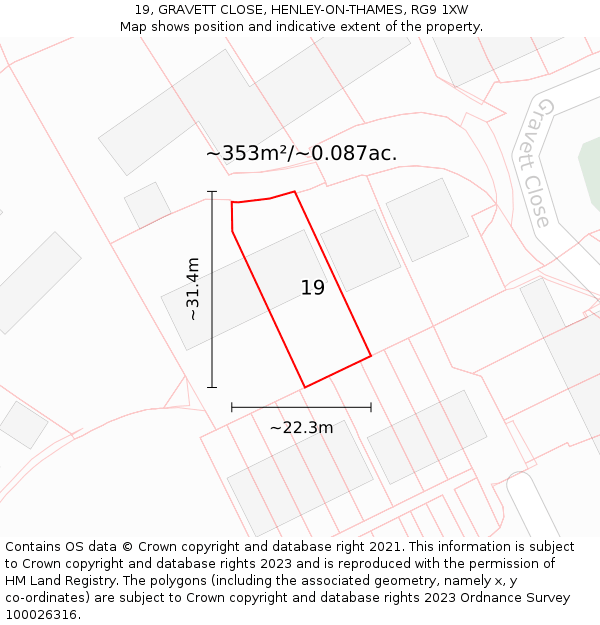 19, GRAVETT CLOSE, HENLEY-ON-THAMES, RG9 1XW: Plot and title map