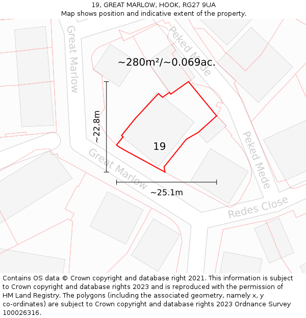 19, GREAT MARLOW, HOOK, RG27 9UA: Plot and title map