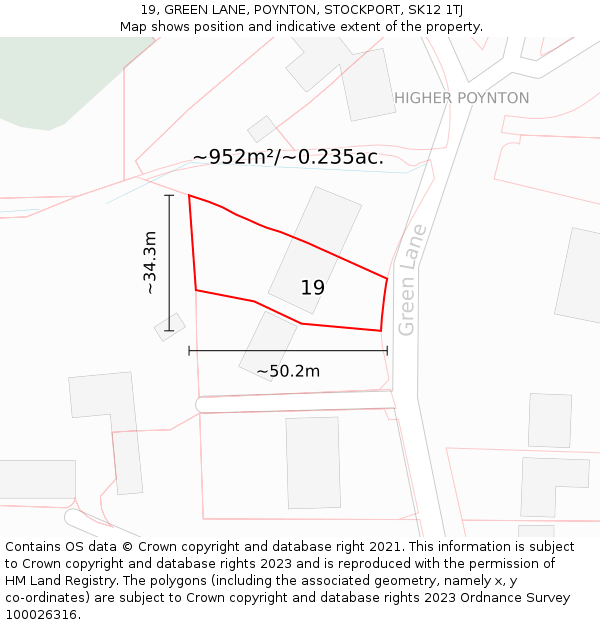 19, GREEN LANE, POYNTON, STOCKPORT, SK12 1TJ: Plot and title map