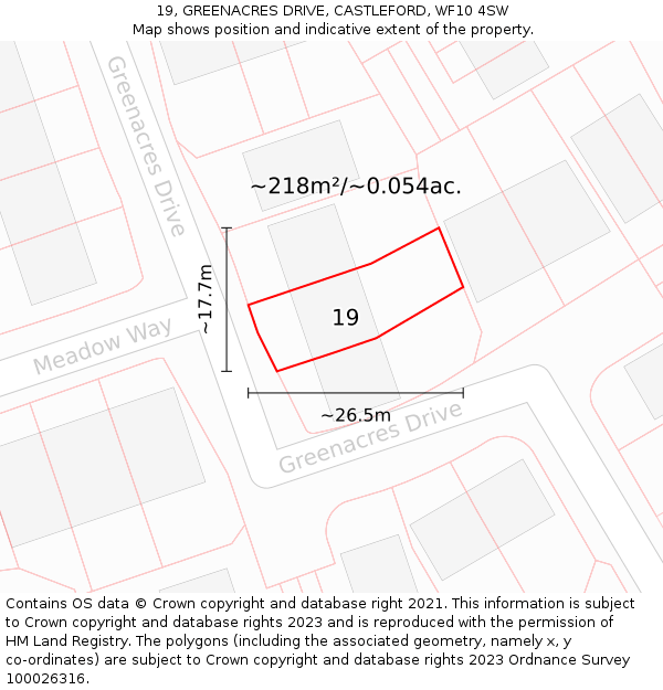 19, GREENACRES DRIVE, CASTLEFORD, WF10 4SW: Plot and title map