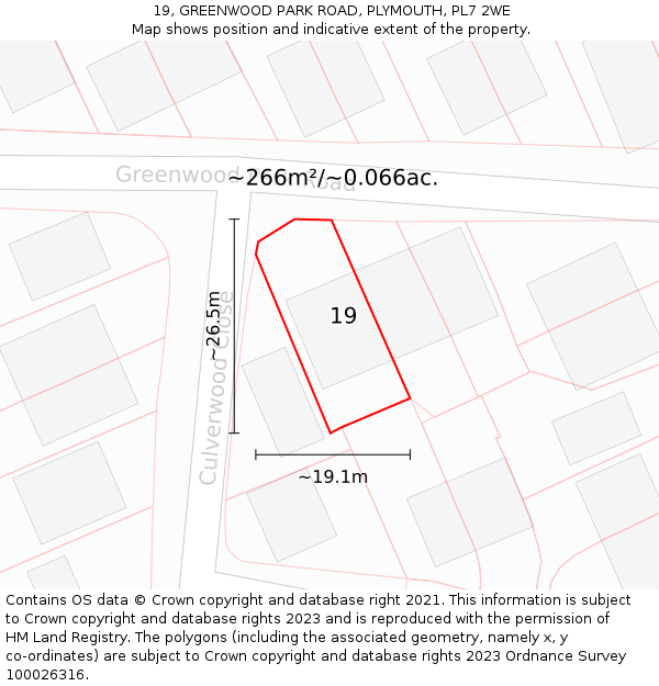 19, GREENWOOD PARK ROAD, PLYMOUTH, PL7 2WE: Plot and title map