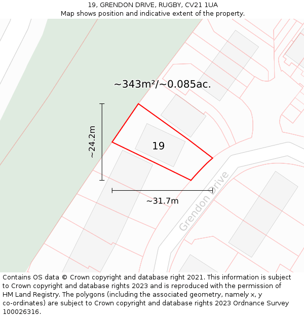 19, GRENDON DRIVE, RUGBY, CV21 1UA: Plot and title map